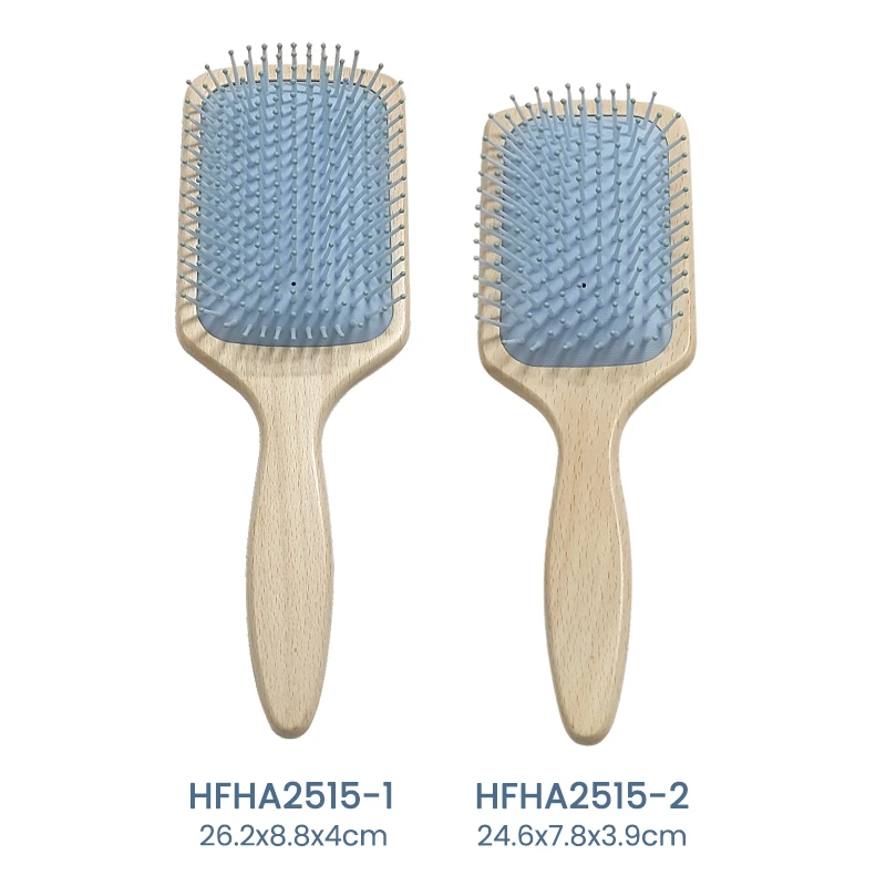 Cepillo de pelo con paletas de madera de haya blanca con coj&iacute;n azul