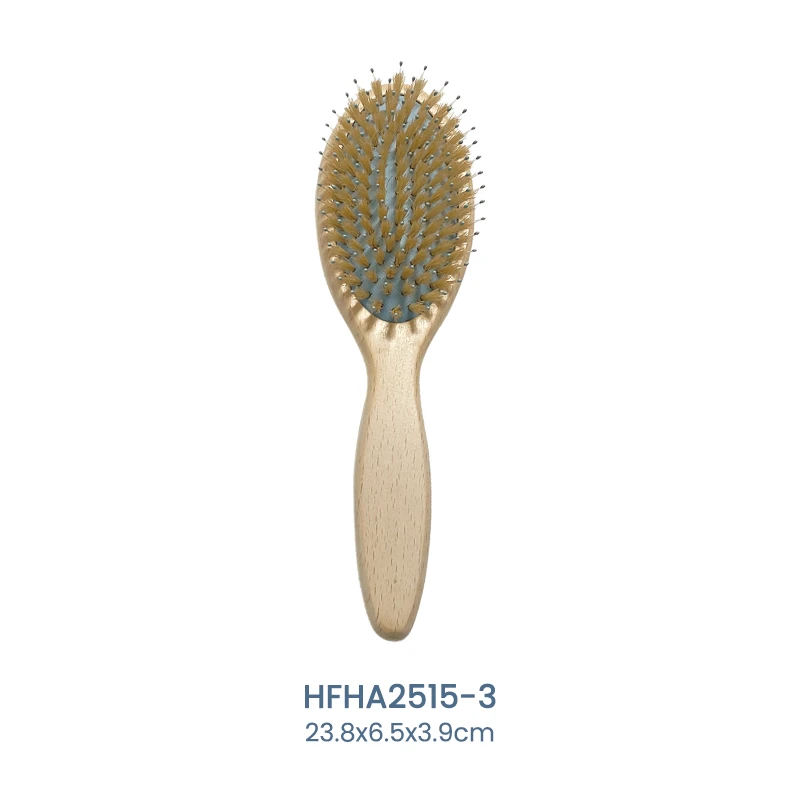 Cepillo de pelo con paletas de madera de haya blanca con coj&iacute;n azul