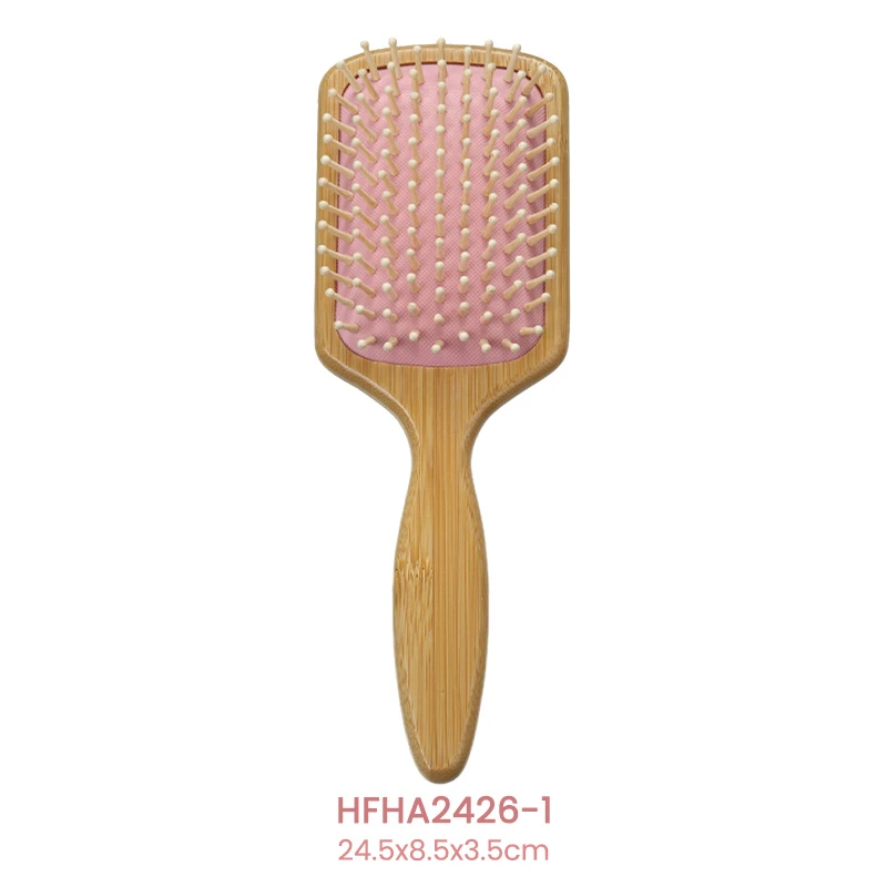Cepillo para el pelo de paleta de bamb&uacute; FSC, coj&iacute;n rosa con diferentes p&uacute;as de masaje