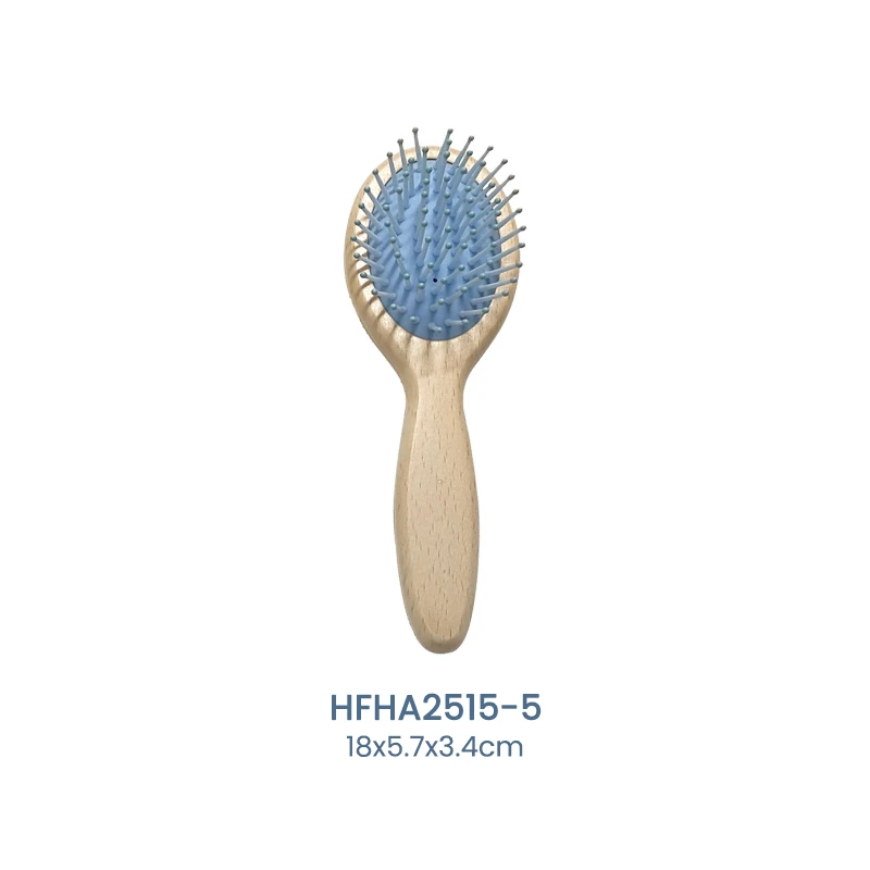Cepillo de pelo con paletas de madera de haya blanca con coj&iacute;n azul