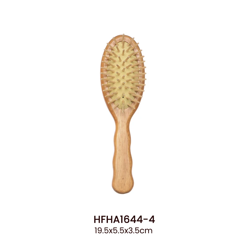 Cepillo de pelo de paleta con mango ondulado de madera de caucho, opciones de cabeza redonda/rectang