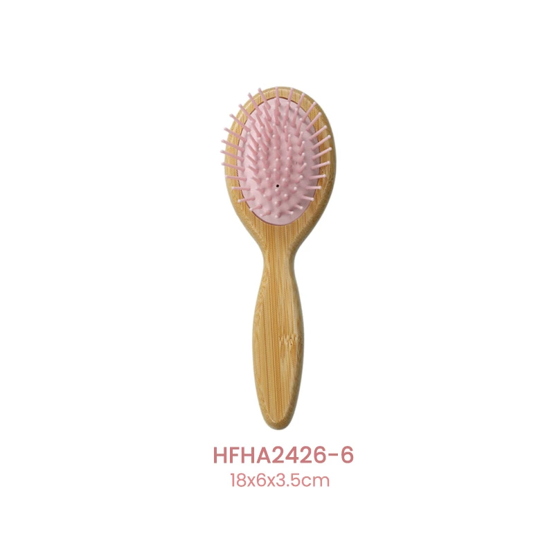 Cepillo para el pelo de paleta de bamb&uacute; FSC, coj&iacute;n rosa con diferentes p&uacute;as de masaje