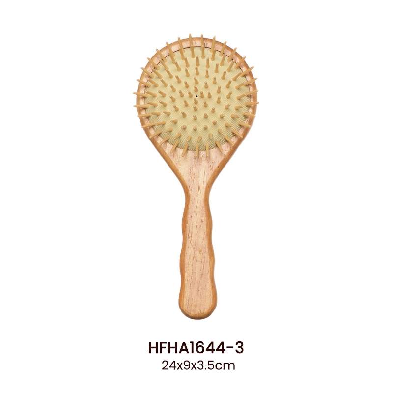 Cepillo de pelo de paleta con mango ondulado de madera de caucho, opciones de cabeza redonda/rectang