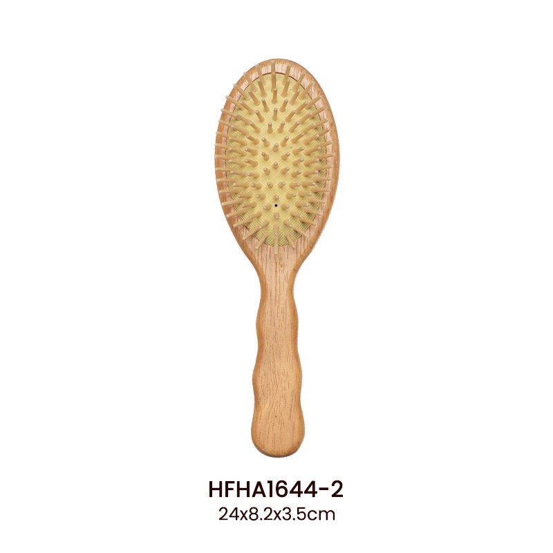 Cepillo de pelo de paleta con mango ondulado de madera de caucho, opciones de cabeza redonda/rectang