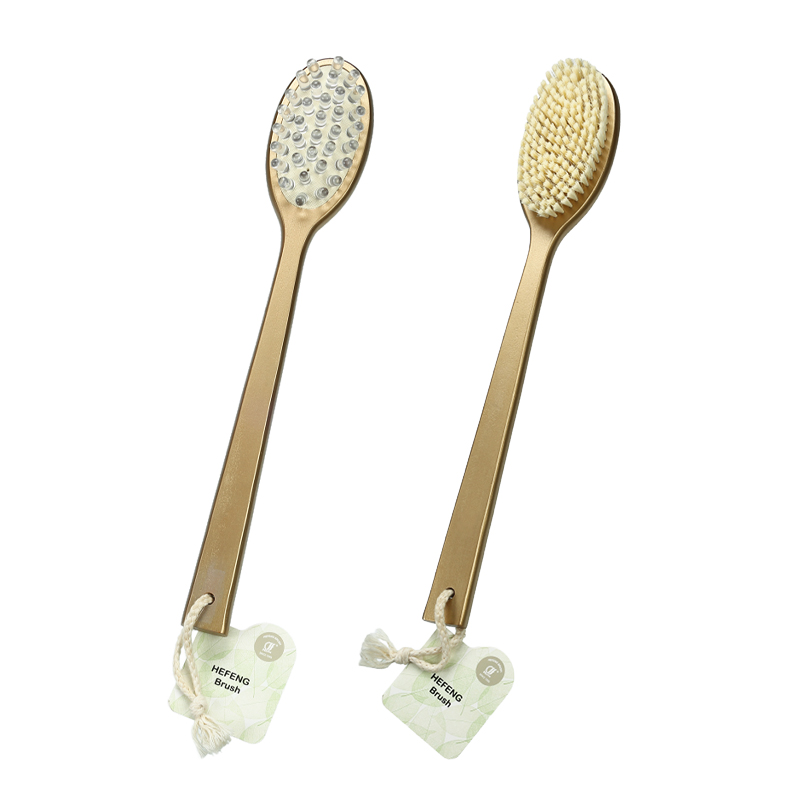 Cepillo de ba&ntilde;o de madera de mango largo dorado masaje 2 en 1