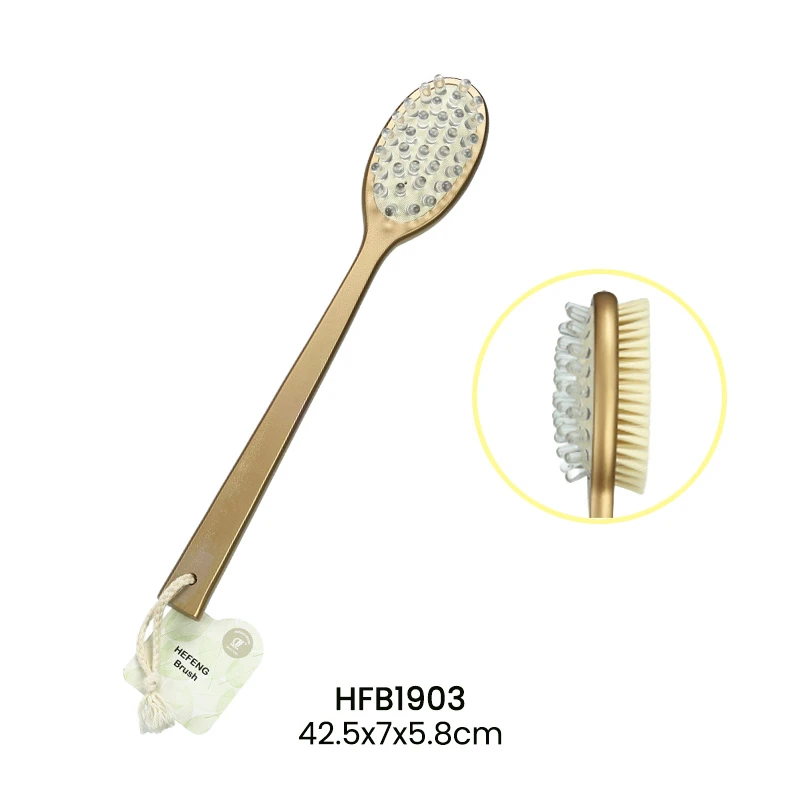 Cepillo de ba&ntilde;o de madera de mango largo dorado masaje 2 en 1
