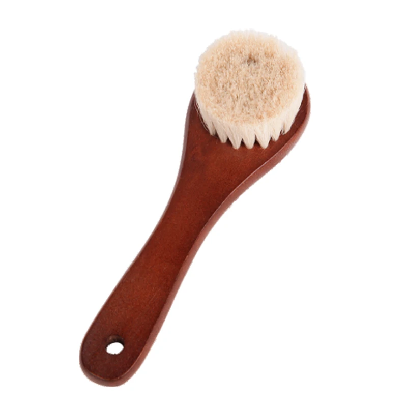 Cepillo facial de pelo de cabra natural personalizado 100% madera con pintura marr&oacute;n