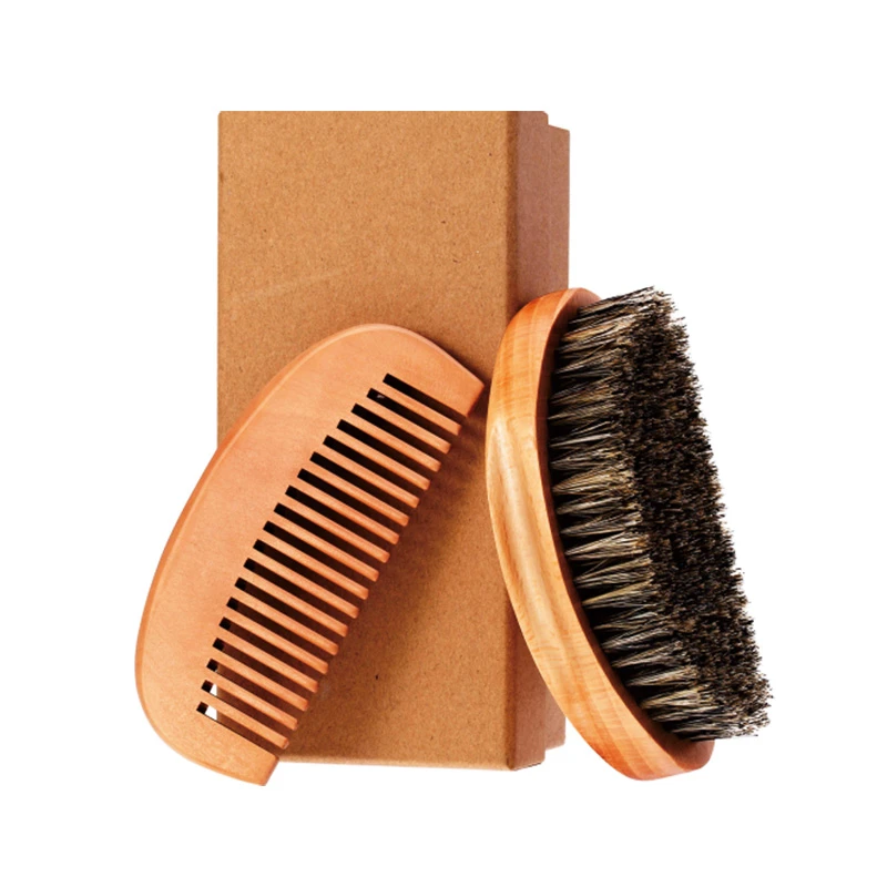 Set de cepillos para hombre - Cepillo y peine para barba de cerdas