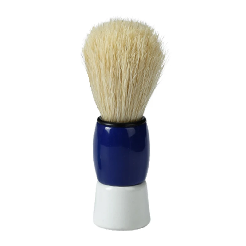 Brocha de afeitar personalizada con mango de pl&aacute;stico azul y blanco