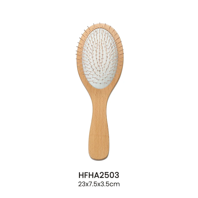 Cepillo de pelo de paleta de madera de haya ovalada con pasadores dorados para venta al por mayor