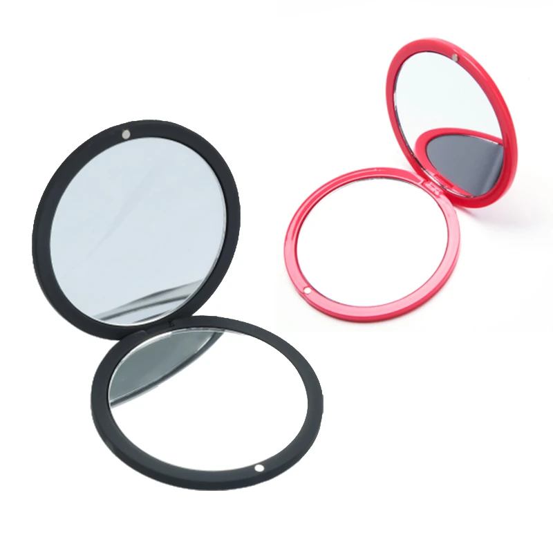 Espejo compacto plegable de doble cara de pl&aacute;stico rojo y negro