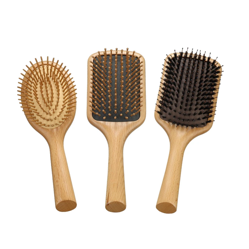 Cepillo para peinar el cabello con coj&iacute;n de aire de madera de haya grande