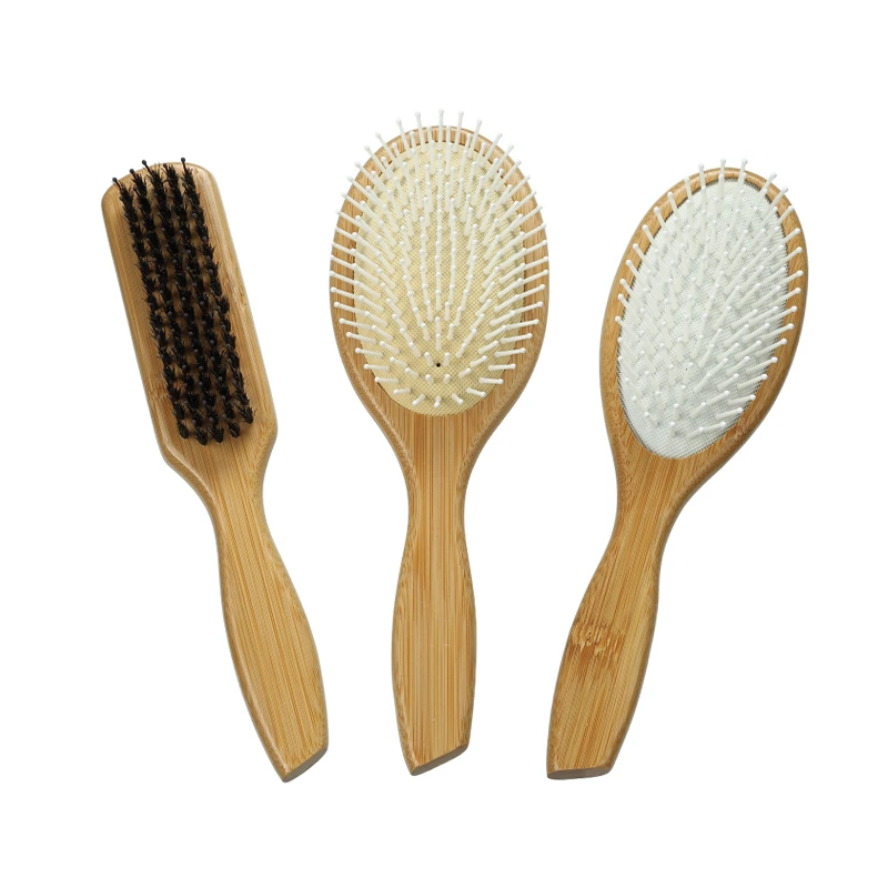 Cepillo para el cabello de bamb&uacute; con certificaci&oacute;n FSC, alfileres de nailon y cerdas de jabal&iacute;