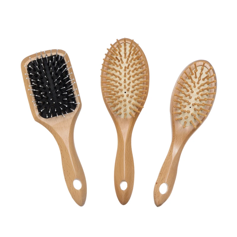 Cepillo de pelo con paletas de madera de haya con forma de mango especial triangular