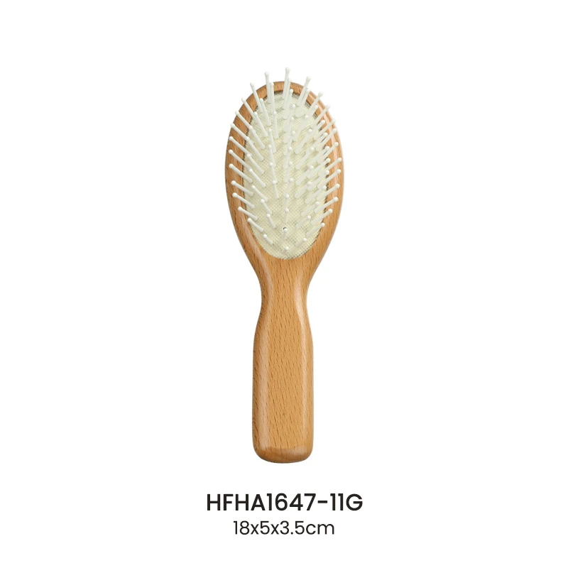 Juego de cepillos para el cabello con coj&iacute;n de aire ovalado de madera maciza de haya