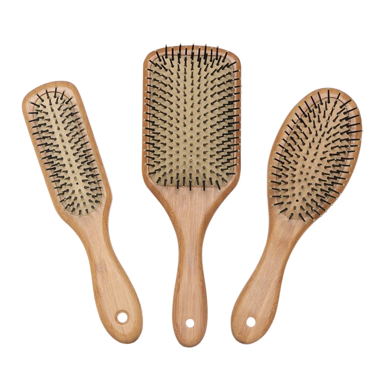 Juego de cepillos de pelo de paleta de bamb&uacute; OEM con pasadores de masaje de nailon