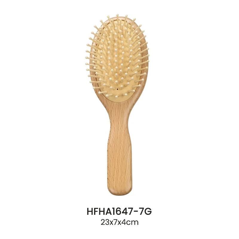 Juego de cepillos para el cabello con coj&iacute;n de aire ovalado de madera maciza de haya