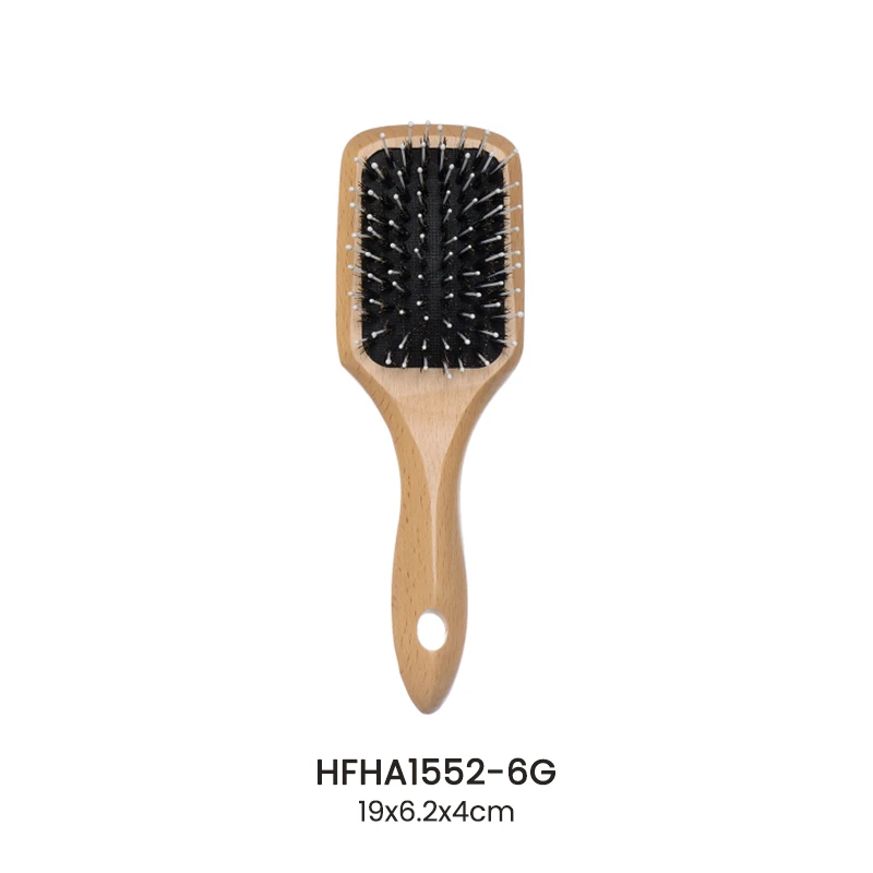 Cepillo de pelo con paletas de madera de haya con forma de mango especial triangular