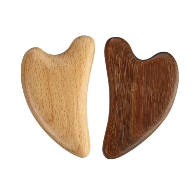 Herramienta de masaje Gua Sha personalizada con forma de coraz&oacute;n de madera