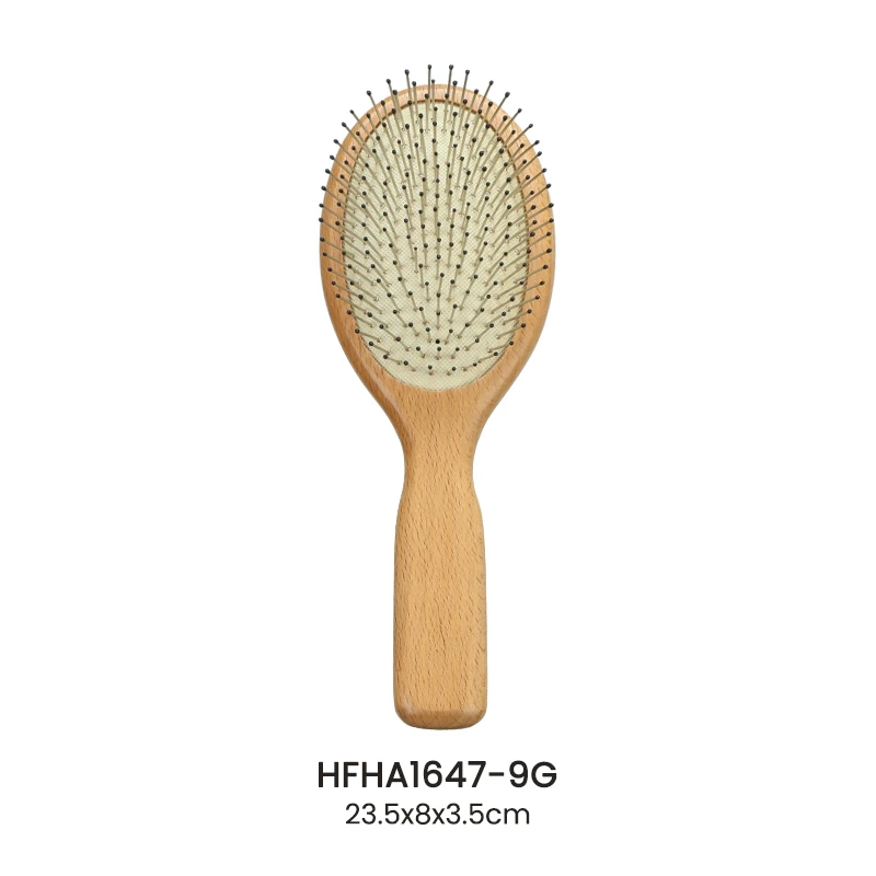 Juego de cepillos para el cabello con coj&iacute;n de aire ovalado de madera maciza de haya