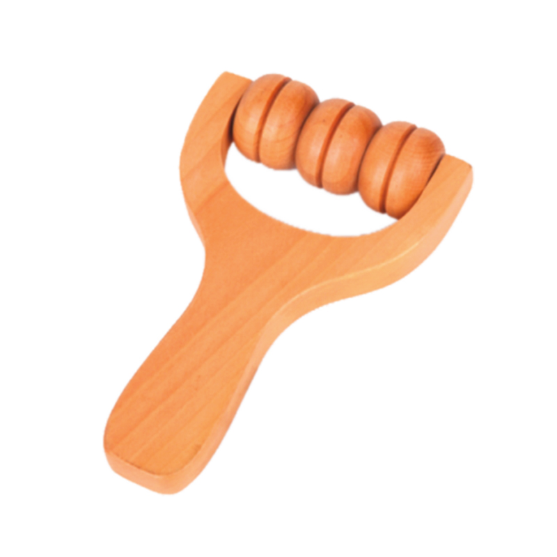 Masajeador de draga port&aacute;til con rodillo de madera de tres ruedas