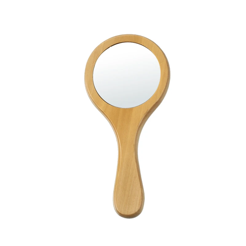 Espejo cosm&eacute;tico de mano de madera para maquillaje y uso diario