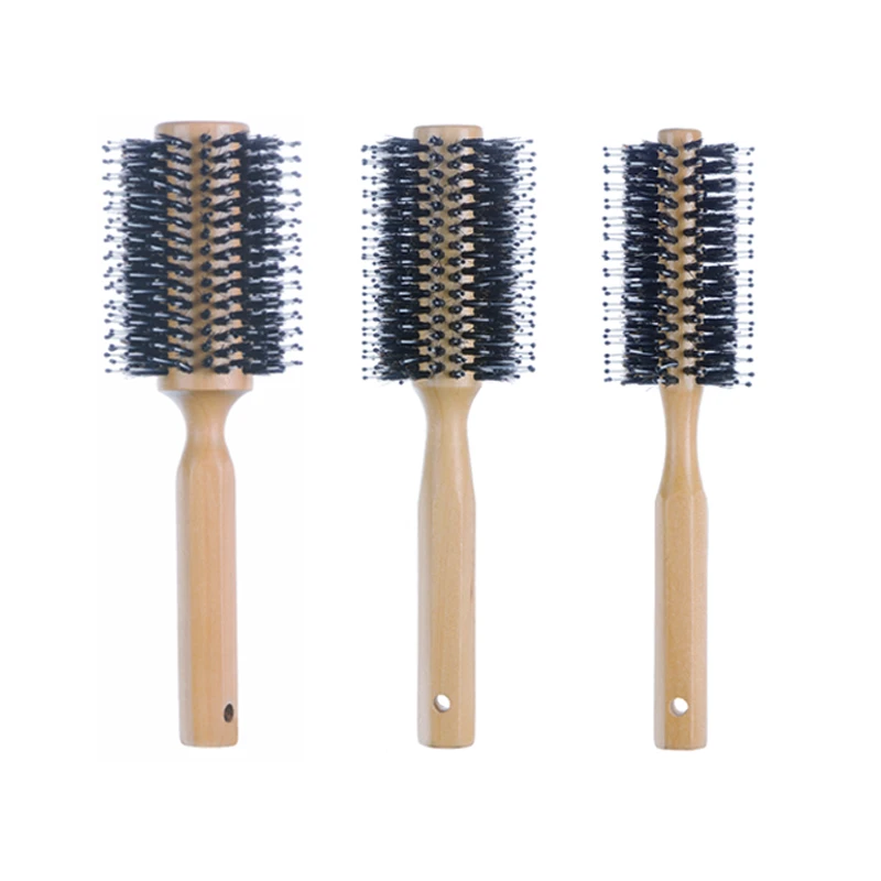 Cepillo de pelo redondo de madera de cerdas mixtas personalizado