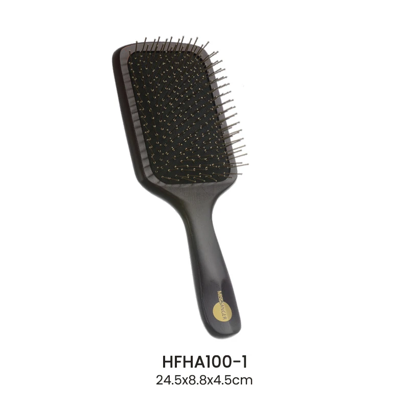 Cepillo para cojines de madera te&ntilde;ida de oscuro con p&uacute;as de nailon con punta amarilla