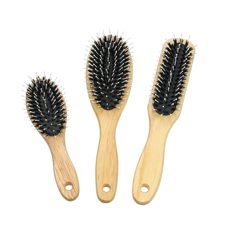 Cepillo para masaje del cuero cabelludo de madera y caucho con dos cerdas