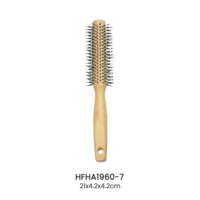 Cepillo para el cabello con rodillo cil&iacute;ndrico de caucho, madera y nailon