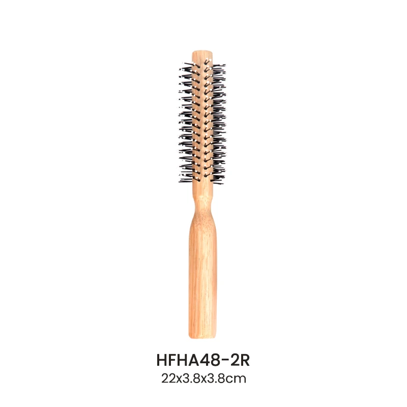 Cepillo redondo de madera de caucho recto/espiral con cerdas de jabal&iacute; mixtas de nailon