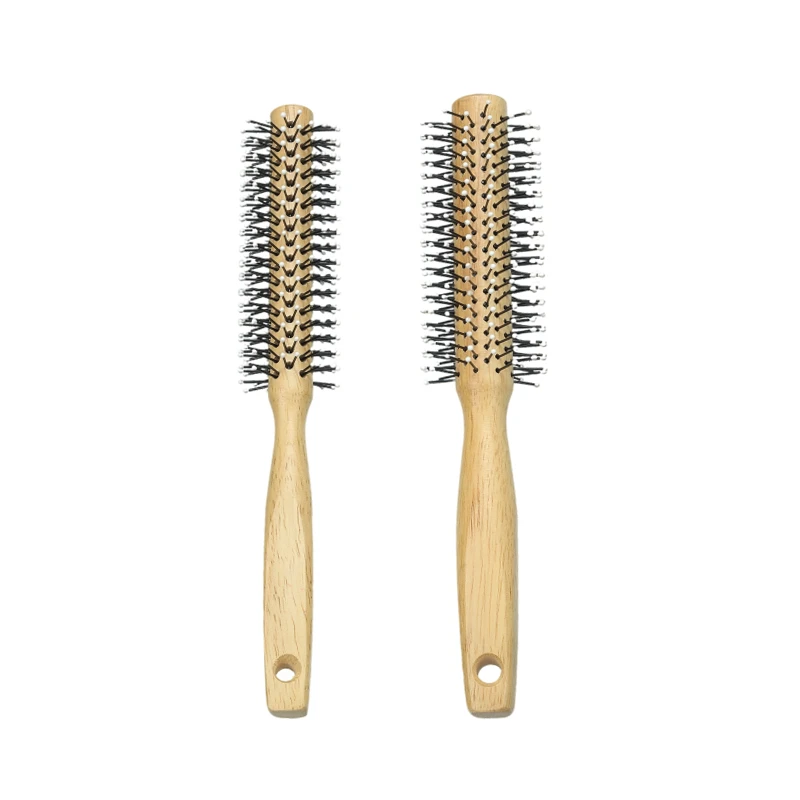Cepillo para el cabello con rodillo cil&iacute;ndrico de caucho, madera y nailon