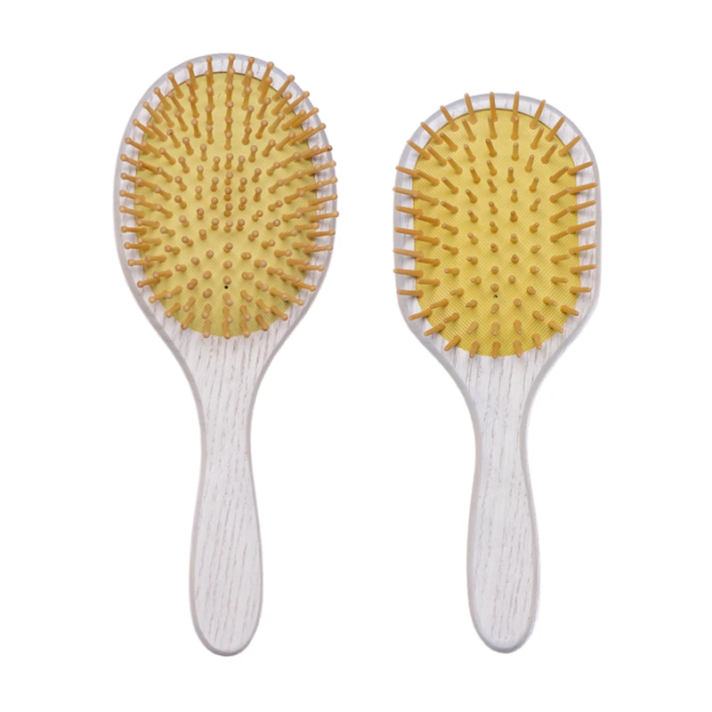Cepillo para el cabello de madera de fresno pintado de blanco con pasadores de madera