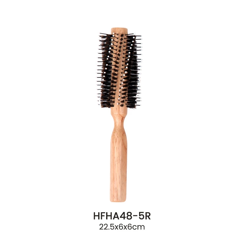 Cepillo redondo de madera de caucho recto/espiral con cerdas de jabal&iacute; mixtas de nailon