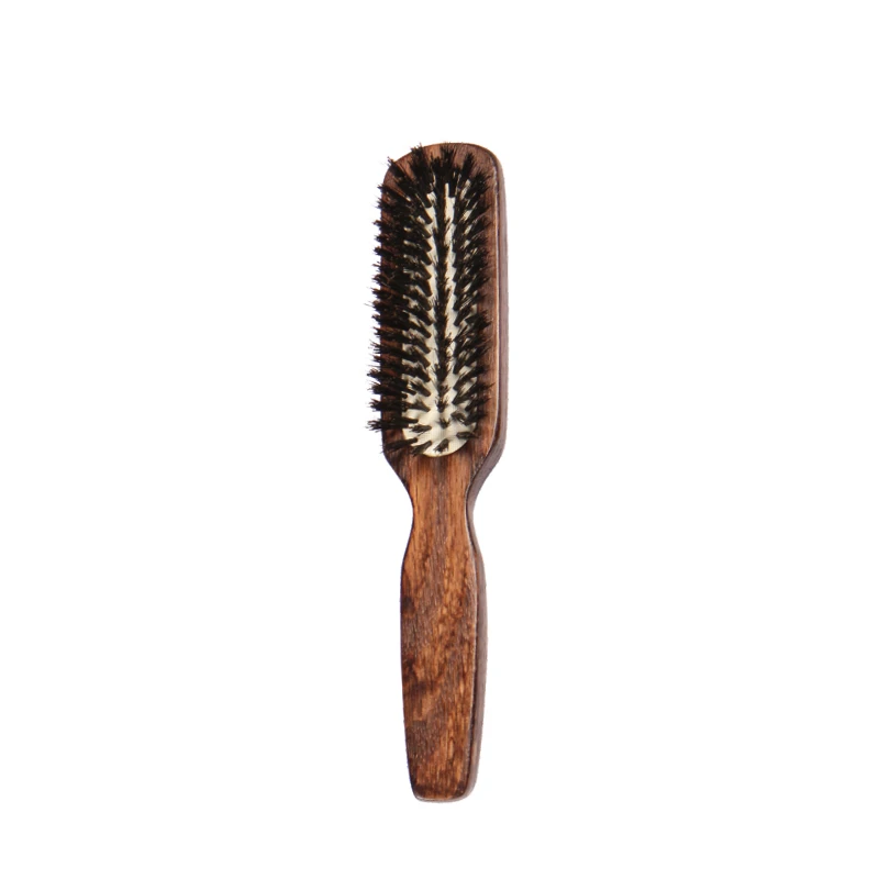Cepillo para el cabello con coj&iacute;n de madera maciza de roble beige con cerdas de jabal&iacute;