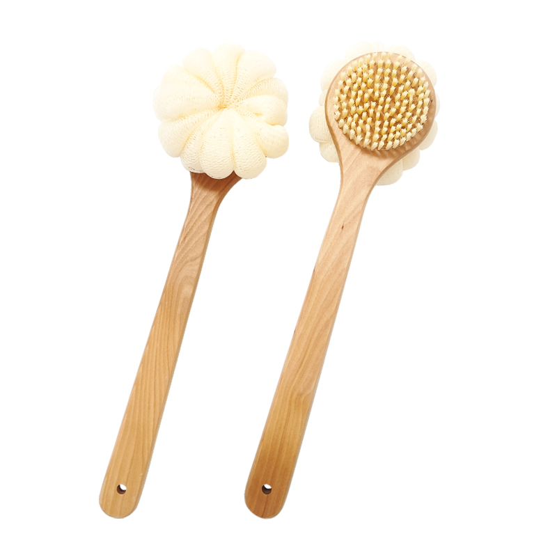 Cepillo corporal de madera 2 en 1 con bola de esponja de ba&ntilde;o