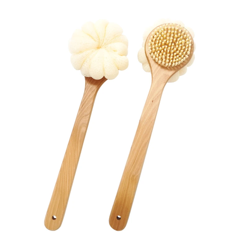 Cepillo corporal de madera 2 en 1 con bola de esponja de ba&ntilde;o