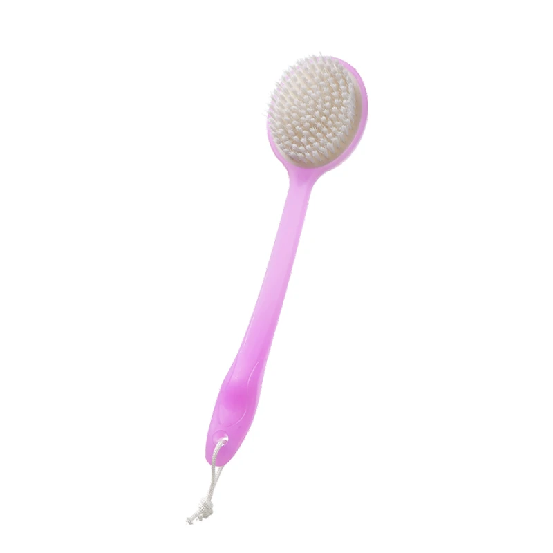 Cepillo para el cuerpo con mango largo de pl&aacute;stico rosa, cerdas de nailon